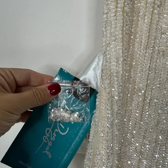 FLAWED - NWT Mac Duggal Fully Sequined Jeweled Dress Porcelain 6 #8463 - Picture 8 of 11